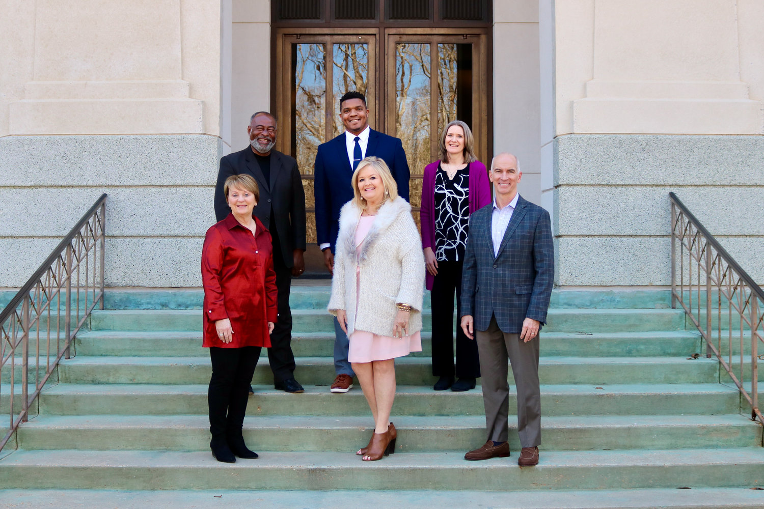 Pictured are the founding board members of the Madison County Schools Education Foundation (from left, front) Janie Jarvis; Gaye Broyles, president; Tommy McMillan, secretary/treasurer. (Back) Tim Pickett; Chamar McDonald; and Sissy Lynn, vice president. Not pictured is Camille Young.